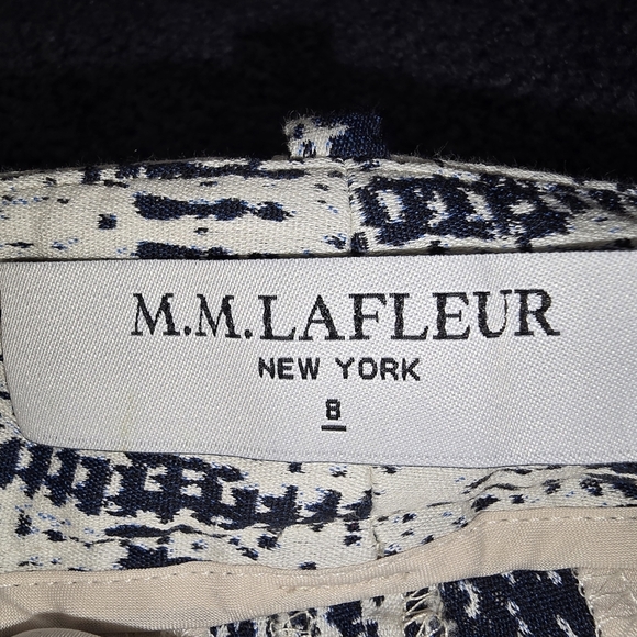 MM Lafleur The Condesa Pants 8 Cubist Jacquard Mid Rise Ivory Blue Stret… - Picture 9 of 13